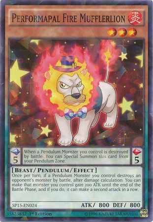 Performapal Fire Mufflerlion SP15 EN024 Shatterfoil Rare 1st Edition Performapal Fire Mufflerlion SP15 EN024 Shatterfoil Rare 1st Edition