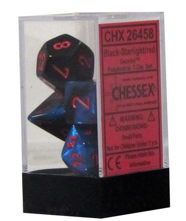 Chessex Poly Gemini Black Starlight w Red Set of 7 Dice CHX26458 Chessex Poly Gemini Black Starlight w Red Set of 7 Dice CHX26458