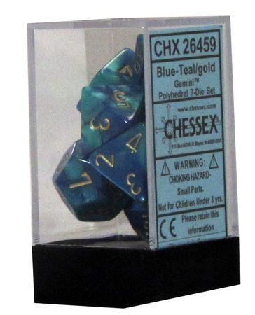 Chessex Poly Gemini Blue Teal w Gold Set of 7 Dice CHX26459 Dice Life Counters Tokens Chessex Poly Gemini Blue Teal w Gold Set of 7 Dice CHX26459 Dice Life Counters Tokens