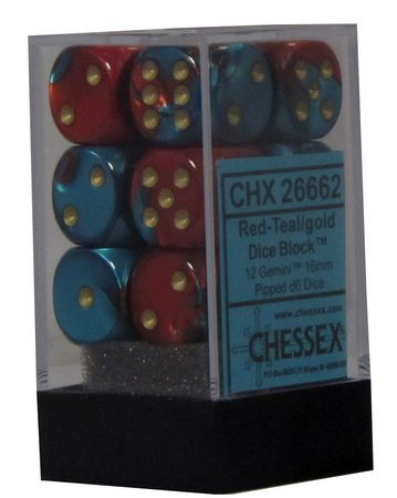 Chessex 16mm Gemini Red Teal w Gold Set of 12 Dice CHX26662 Dice Life Counters Tokens Chessex 16mm Gemini Red Teal w Gold Set of 12 Dice CHX26662 Dice Life Counters Tokens