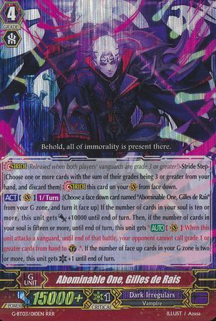 Abominable One Gilles de Rais G BT03 010EN Triple Rare RRR Abominable One Gilles de Rais G BT03 010EN Triple Rare RRR