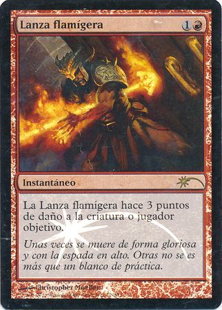 Lanza flamigera Searing Spear Spanish FNM Foil Promo Lanza flamigera Searing Spear Spanish FNM Foil Promo