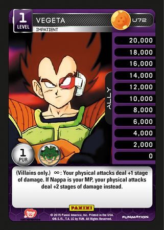 Vegeta Impatient Uncommon U72 Dragon Ball Z Panini Heroes and Villains Singles Vegeta Impatient Uncommon U72 Dragon Ball Z Panini Heroes and Villains Singles