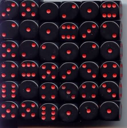 Chessex Opaque Black w Red Set of 36 d6 Dice CHX25818 Dice Life Counters Tokens Chessex Opaque Black w Red Set of 36 d6 Dice CHX25818 Dice Life Counters Tokens