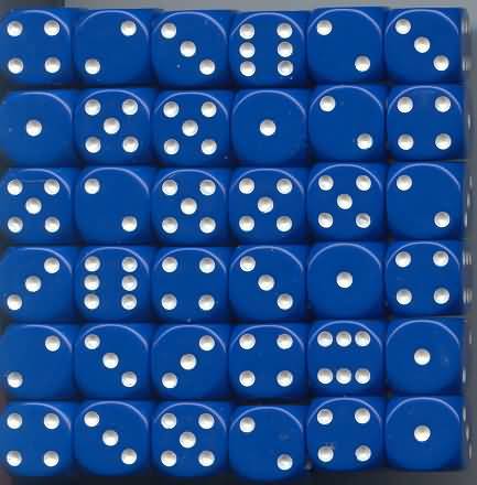 Chessex Opaque Blue w White Set of 36 d6 Dice CHX25806 Dice Life Counters Tokens Chessex Opaque Blue w White Set of 36 d6 Dice CHX25806 Dice Life Counters Tokens