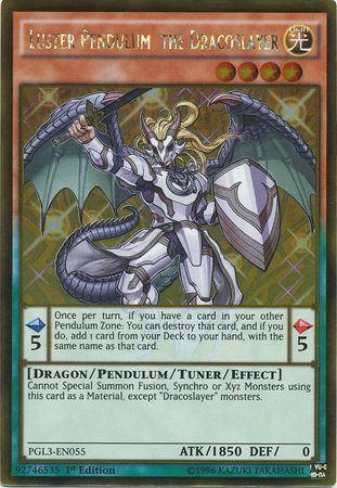 Luster Pendulum the Dracoslayer PGL3 EN055 Gold Rare 1st Edition Premium Gold Infinite Gold Singles Luster Pendulum the Dracoslayer PGL3 EN055 Gold Rare 1st Edition Premium Gold Infinite Gold Singles