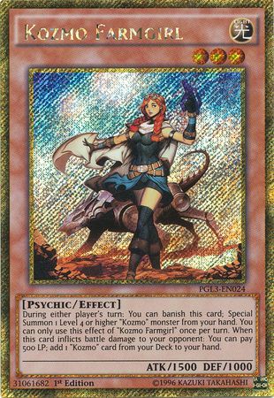 Kozmo Farmgirl PGL3 EN024 Gold Secret Rare 1st Edition Kozmo Farmgirl PGL3 EN024 Gold Secret Rare 1st Edition