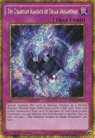 The Phantom Knights of Shade Brigandine PGL3 EN015 Gold Secret Rare 1st Edition The Phantom Knights of Shade Brigandine PGL3 EN015 Gold Secret Rare 1st Edition