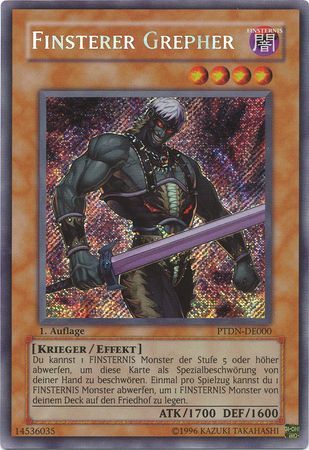 Finsterer Grepher PTDN DE000 Secret Rare 1st Edition German Yugioh Cards Finsterer Grepher PTDN DE000 Secret Rare 1st Edition German Yugioh Cards