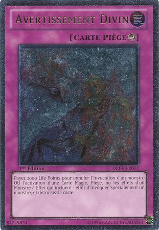 Ultimate Rare Avertissement Divin DREV FR077 1st Edition French Yugioh Cards Ultimate Rare Avertissement Divin DREV FR077 1st Edition French Yugioh Cards