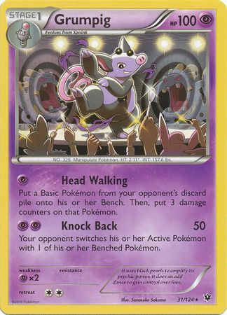 Grumpig 31 124 Rare XY Fates Collide Singles Grumpig 31 124 Rare XY Fates Collide Singles