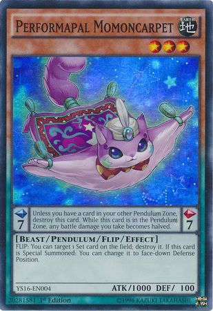 Performapal Momoncarpet YS16 EN004 Super Rare 1st Edition Performapal Momoncarpet YS16 EN004 Super Rare 1st Edition