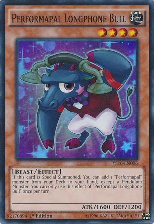 Performapal Longphone Bull YS16 EN006 Super Rare 1st Edition Performapal Longphone Bull YS16 EN006 Super Rare 1st Edition