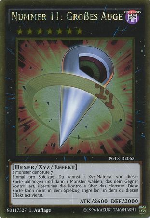 Nummer 11 GroBes Auge PGL3 DE063 Gold Rare 1st Edition German Yugioh Cards Nummer 11 GroBes Auge PGL3 DE063 Gold Rare 1st Edition German Yugioh Cards