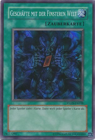 Geschafte mit der Finsteren Welt STON DE038 Super Rare Unlimited German Yugioh Cards Geschafte mit der Finsteren Welt STON DE038 Super Rare Unlimited German Yugioh Cards