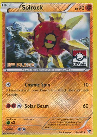 Solrock 64 146 3rd Place League Promo Pokemon Championship League Organized Play Promos Solrock 64 146 3rd Place League Promo Pokemon Championship League Organized Play Promos