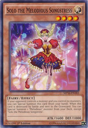 Solo the Melodious Songstress MP16 EN183 Common 1st Edition Yu Gi Oh 2016 Mega Tins 1st Edition Singles Solo the Melodious Songstress MP16 EN183 Common 1st Edition Yu Gi Oh 2016 Mega Tins 1st Edition Singles