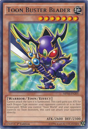 Toon Buster Blader MP16 EN205 Rare 1st Edition Yu Gi Oh 2016 Mega Tins 1st Edition Singles Toon Buster Blader MP16 EN205 Rare 1st Edition Yu Gi Oh 2016 Mega Tins 1st Edition Singles