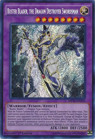 Buster Blader the Dragon Destroyer Swordsman MP16 EN210 Secret Rare 1st Edition Buster Blader the Dragon Destroyer Swordsman MP16 EN210 Secret Rare 1st Edition
