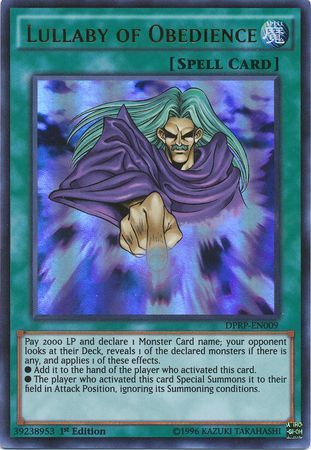 Lullaby of Obedience DPRP EN009 Ultra Rare 1st Edition Duelist Pack Rivals of the Pharaoh Singles Lullaby of Obedience DPRP EN009 Ultra Rare 1st Edition Duelist Pack Rivals of the Pharaoh Singles