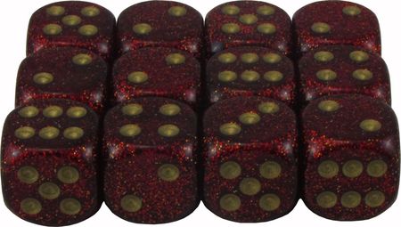 Chessex Glitter Ruby w Gold Set of 12 d6 Dice CHX27704 Chessex Glitter Ruby w Gold Set of 12 d6 Dice CHX27704
