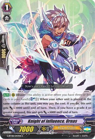 Knight of Influence Ornas G BT08 047EN Common C G Booster Set 8 Absolute Judgment Singles Knight of Influence Ornas G BT08 047EN Common C G Booster Set 8 Absolute Judgment Singles