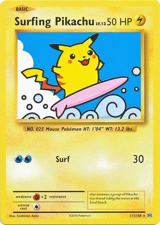 XY EVOLUTIONS Surfing Pikachu 111/108 Secret Rare Near Mint Pokémon
