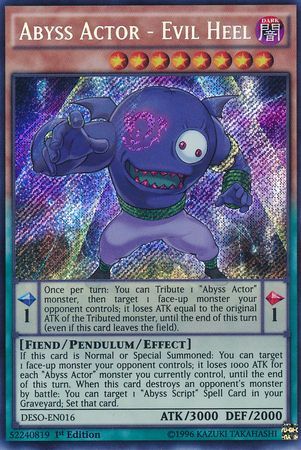 Abyss Actor Evil Heel DESO EN016 Secret Rare 1st Edition Destiny Soldiers 1st Edition Singles Abyss Actor Evil Heel DESO EN016 Secret Rare 1st Edition Destiny Soldiers 1st Edition Singles