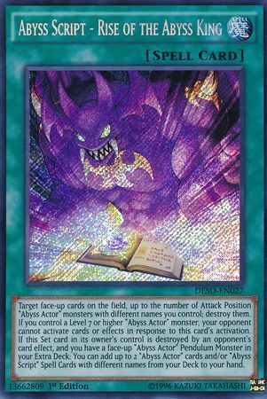Abyss Script Rise of the Abyss King DESO EN027 Secret Rare 1st Edition Destiny Soldiers 1st Edition Singles Abyss Script Rise of the Abyss King DESO EN027 Secret Rare 1st Edition Destiny Soldiers 1st Edition Singles