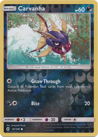 Carvanha 81 149 Common Reverse Holo Sun Moon Base Set Reverse Holo Singles Carvanha 81 149 Common Reverse Holo Sun Moon Base Set Reverse Holo Singles