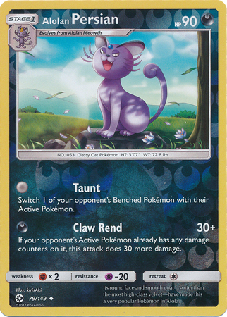 Alolan Persian 79 149 Uncommon Reverse Holo Alolan Persian 79 149 Uncommon Reverse Holo