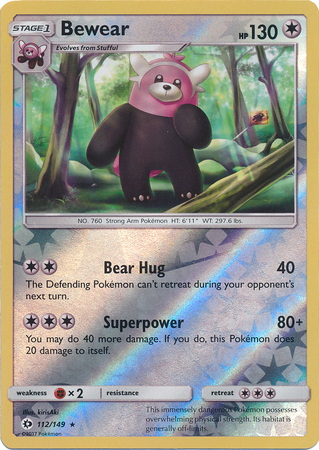 Bewear 112 149 Rare Reverse Holo Sun Moon Base Set Reverse Holo Singles Bewear 112 149 Rare Reverse Holo Sun Moon Base Set Reverse Holo Singles