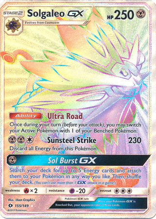 Carta Ultra Rara Solgaleo-GX (89/149) Coleção Sol e Lua Pokémon TCG