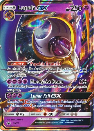 Pokemon Card Lunala GX Gold foil #172/156 Very Good Condition