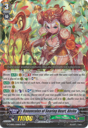 Ranunculus of Searing Heart Ahsha G CHB01 008EN Triple Rare RRR G Character Booster 1 TRY3 NEXT Singles Ranunculus of Searing Heart Ahsha G CHB01 008EN Triple Rare RRR G Character Booster 1 TRY3 NEXT Singles