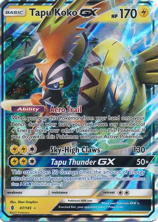 Mavin  Tapu Koko GX 47/145 Full Art Holo Ultra Rare Guardians Rising 2017  Pokemon Card
