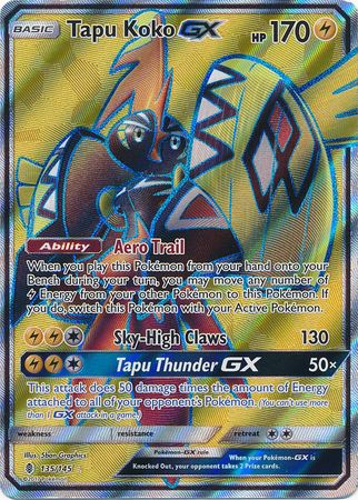 Tapu Koko GX 153/145 Rainbow Secret Rare Pokemon Card Near Mint