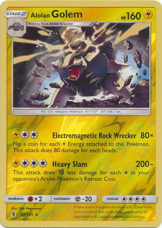 Alolan Golem 42 145 Holo Rare Reverse Holo Alolan Golem 42 145 Holo Rare Reverse Holo