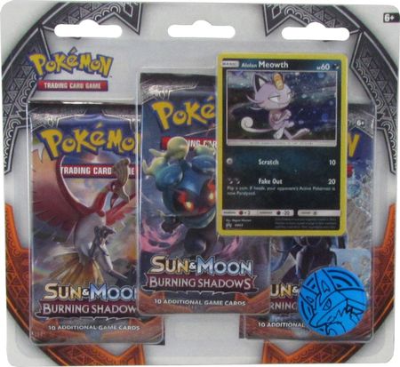 Pokemon Sun & Moon Burning Shadows 3-Pack Booster Blister Pack Meowth Promo 