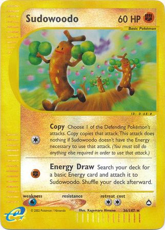 Sudowoodo 36/147 REVERSE HOLO Aquapolis Pokemon Card 489 - LP