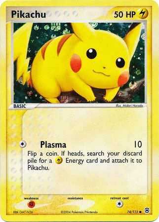 Pikachu - 74/112 - Common Reverse Holo Near Mint Ex Fire Red 