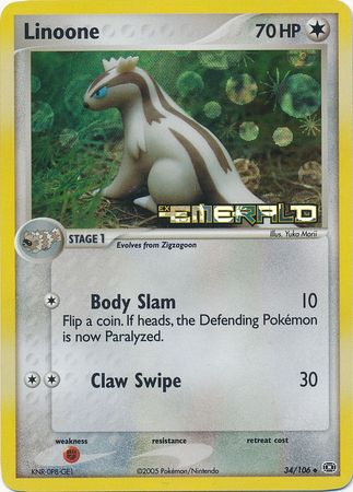 Linoone 34/106 3 EX EMERALD UNCOMMON REVERSE HOLO PTCG