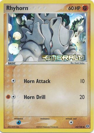 Rhyhorn 62 106 Common Reverse Holo Ex Emerald Reverse Holo Singles Rhyhorn 62 106 Common Reverse Holo Ex Emerald Reverse Holo Singles