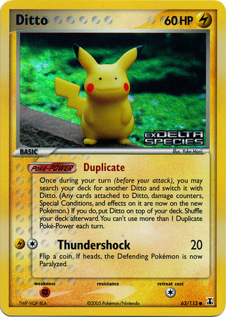 Pokémon Card NM - EX Delta Species 2005 Ditto 63/113 Reverse Holo - Pikachu 