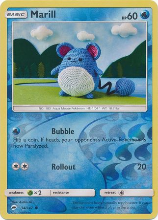 Marill 34 147 Common Reverse Holo Sun Moon Burning Shadows Reverse Holo Singles Marill 34 147 Common Reverse Holo Sun Moon Burning Shadows Reverse Holo Singles