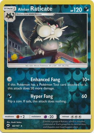 Alolan Raticate 82 147 Rare Reverse Holo Alolan Raticate 82 147 Rare Reverse Holo