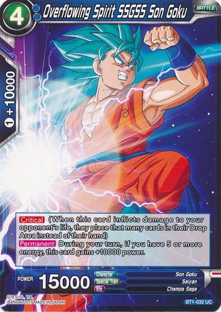 Overflowing Spirit SSGSS Son Goku BT1 032 Uncommon Galactic Battle Singles Overflowing Spirit SSGSS Son Goku BT1 032 Uncommon Galactic Battle Singles