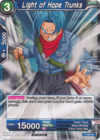 Light of Hope Trunks P 005 Promo Dragon Ball Super Tournament Promos Light of Hope Trunks P 005 Promo Dragon Ball Super Tournament Promos