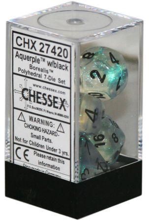 Chessex Borealis Aquerple w Black Set of 7 Dice CHX27420 Chessex Dice Supplies Chessex Borealis Aquerple w Black Set of 7 Dice CHX27420 Chessex Dice Supplies