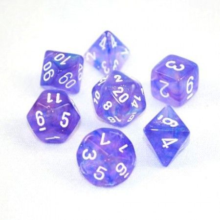 Chessex Borealis Purple w White Set of 7 Dice CHX27407 Dice Life Counters Tokens Chessex Borealis Purple w White Set of 7 Dice CHX27407 Dice Life Counters Tokens